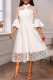 White Elegant Solid Color Buckle O Neck Long Dresses