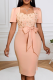 Pink Elegant Solid Color Bow Decor Square Neck Wrapped Skirt Dresses