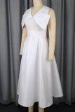 White Elegant Solid Color Patchwork V Neck Evening Dresses
