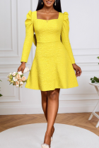 Yellow Elegant Solid Color Backless Square Neck A Line Dresses