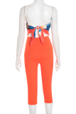 Orange Sexy Print Patchwork Strapless Sleeveless Two Pieces