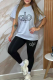 Grey Black Casual Daily Letters O Neck Short Sleeve Two Pieces
