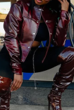 Black Casual Solid Color Zipper Zipper Collar Outerwear