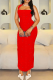 Red Sexy Solid Color Backless Hot Drill Halter Wrapped Skirt Dresses