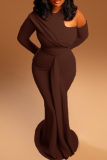 Black Sexy Solid Color Hollow Out O Neck Long Dresses