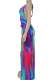 Colour Sexy Print Backless Halter Long Dresses