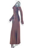 Black Sexy Solid Color Hollow Out O Neck Long Dresses