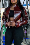 Black Casual Solid Color Zipper Zipper Collar Outerwear