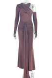 Black Sexy Solid Color Hollow Out O Neck Long Dresses