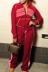 Red Casual Zipper Contrast Zipper Collar Long Sleeve Two Pieces