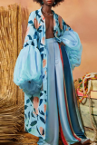 Blue Casual Vacation Print Strap Design Cardigan Collar Outerwear