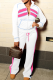 White Casual Zipper Contrast Zipper Collar Long Sleeve Two Pieces