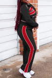 Red Casual Zipper Contrast Zipper Collar Long Sleeve Two Pieces