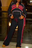 Red Casual Zipper Contrast Zipper Collar Long Sleeve Two Pieces