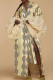Champagne Casual Vacation Print Strap Design Cardigan Collar Outerwear