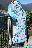 Blue Casual Vacation Print Strap Design Cardigan Collar Outerwear
