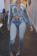 Blue Casual Solid Color Zipper Zipper Collar Long Sleeve Two Pieces