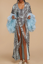 Zebra Casual Vacation Print Strap Design Cardigan Collar Outerwear
