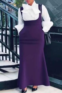 Purple Casual Solid Color Pocket Strap Plus Size Dresses