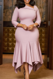 Malachite Green Elegant Solid Color Patchwork Oblique Collar Irregular Dresses
