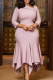Pink Elegant Solid Color Patchwork Oblique Collar Irregular Dresses