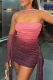 Purple Sexy Gradient Patchwork Strapless Long Sleeve Two Pieces