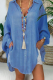 Blue Casual Solid Patchwork Buckle Asymmetrical Turndown Collar Tops
