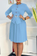 Blue Elegant Solid Color With Belt Pleated O Neck Long Dresses