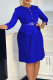 Light Blue Elegant Solid Color With Belt Pleated O Neck Long Dresses