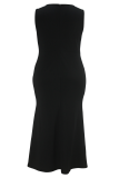 Black Casual Solid Color Pocket Strap Plus Size Dresses