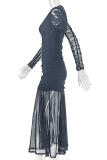 Brown Elegant Solid Color Ruched O Neck Long Dresses