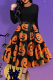 Black Elegant Pumpkin Bow Decor Contrast O Neck Long Dresses