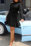 Brown Elegant Solid Color Strap Design Oblique Collar A Line Plus Size Dresses
