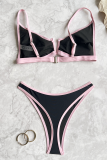 Turquoise Sexy Solid Color Contrast Swimwears