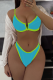 Turquoise Sexy Solid Color Contrast Swimwears