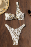 Gold Sexy Print Patchwork Swimwears