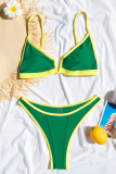 Turquoise Sexy Solid Color Contrast Swimwears