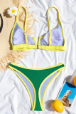 Turquoise Sexy Solid Color Contrast Swimwears