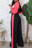 Blue Casual Zipper Contrast Turndown Collar Long Sleeve Two Pieces
