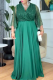 Green Casual Solid Color Hot Drill V Neck Long Plus Size Dresses