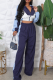 Blue Casual Zipper Contrast Turndown Collar Long Sleeve Two Pieces