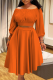 Tangerine Red Elegant Solid Color Ruched Off Shoulder Plus Size Two Pieces