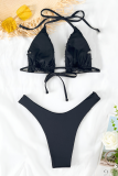 Black Sexy Solid Color Sequins Swimwears