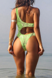 Green Sexy Print Hollow Out Swimwears