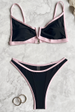 Turquoise Sexy Solid Color Contrast Swimwears