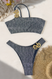 Black Sexy Solid Color Metal Accessories Trim Swimwears