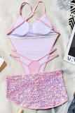 Pink Sexy Solid Color Sequins Swimwears
