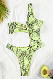 Green Sexy Print Hollow Out Swimwears