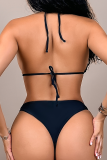Black Sexy Solid Color Sequins Swimwears