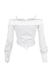 White Casual Solid Color Buckle Spaghetti Strap Tops
